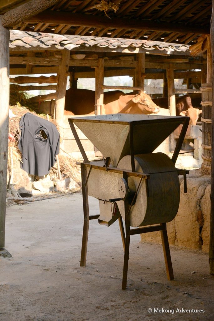 Hand-cranked grain winnower in a farmhouse in Then Pa, Ha Giang