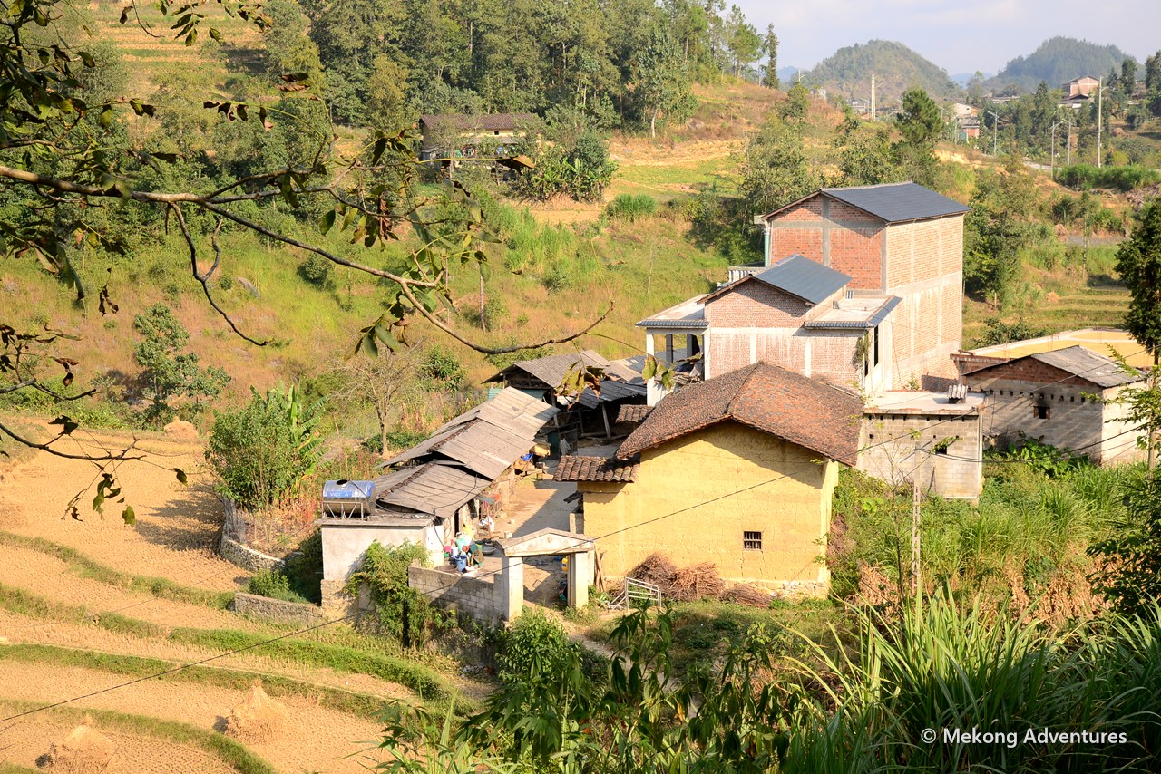 Then Pa village on a green hillside in Ha Giang, northern Vietnam